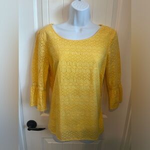 Talbot Eyelet 3/4 Flutter Sleeve Blouse, Size Medium Petite